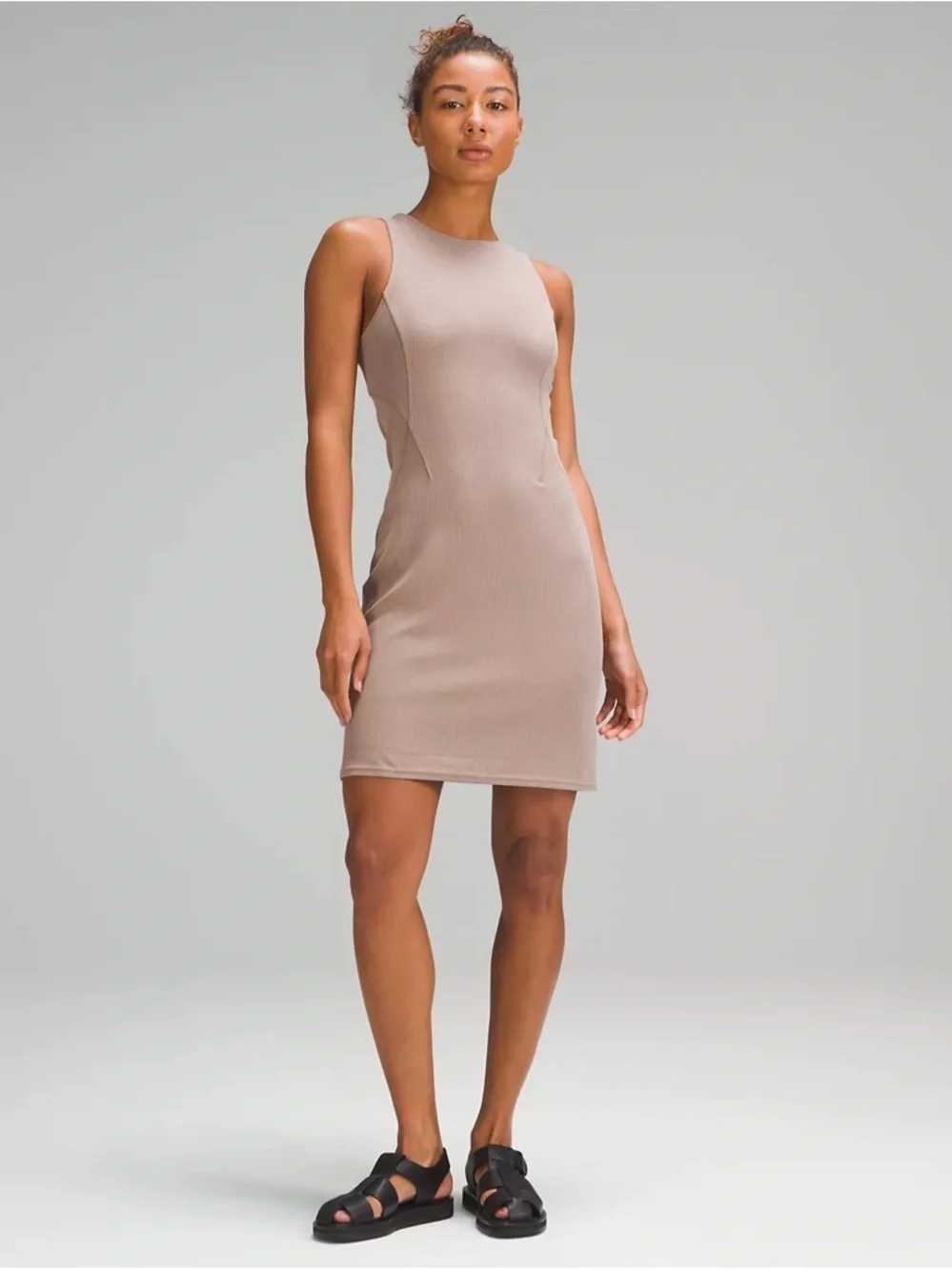 LULULEMON Ribbed Softstreme Slim-Fit Tank Dress Taupestatic Size 8